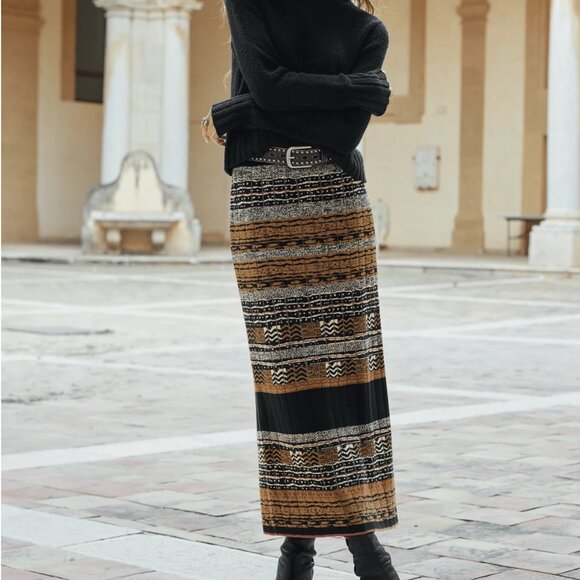 Peruvian Connection Casablanca Pima Jacquard Knit Column Skirt - Picture 3 of 8